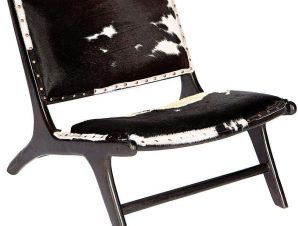 Καρέκλα Δερμάτινη Lounge Teak Αγελάδα 4900-1 81x65x72cm Black-White Supergreens